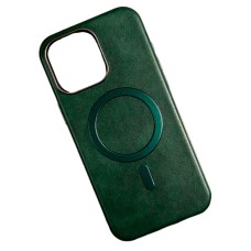 Чохол Apple iPhone 15 Pro Max, Leather Magnetic Metal Frame, MagSafe, Зелений