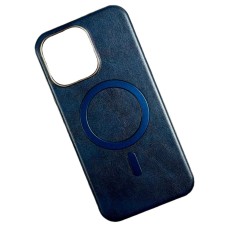 Чохол Apple iPhone 15 Pro Max, Leather Magnetic Metal Frame, MagSafe, Синій