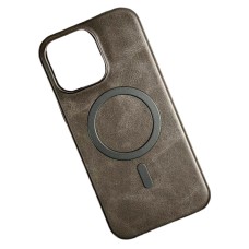 Чохол Apple iPhone 16, Leather Magnetic Metal Frame, MagSafe, Сірий