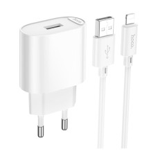 Сетевое зарядное устройство Hoco C109A Fighter Apple iPhone SE 2022, iPhone 14 Pro Max, iPhone 14 Plus, iPhone 14 Pro, iPhone 14, iPhone 13 Pro, iPhone 13 Mini, iPhone 13, iPhone 13 Pro Max, iPhone 12 Mini, iPhone 12 Pro Max, iPhone 12 Pro, с кабелем, Lig