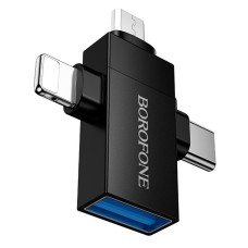 Переходник Borofone BV26D Apple iPhone SE 2022, iPhone 14 Pro Max, iPhone 14 Plus, iPhone 14 Pro, iPhone 14, iPhone 13 Pro, iPhone 13 Mini, iPhone 13, iPhone 13 Pro Max, iPhone 12 Mini, iPhone 12 Pro Max, Lightning, USB, Type-C, MicroUSB, Черный