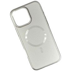 Чохол Apple iPhone 13, Carbon Pattern Shockproof, Platinum, MagSafe, Сірий