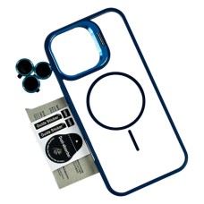 Чехол Apple iPhone 15, Air Beats Crystal Stand Camera, MagSafe, Синий