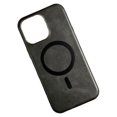 Чохол Apple iPhone 13 Pro Max, Leather Magnetic Metal Frame, MagSafe, Чорний