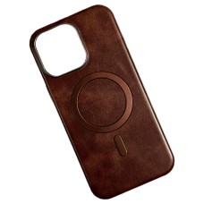 Чохол Apple iPhone 15 Pro Max, Leather Magnetic Metal Frame, MagSafe, Коричневий