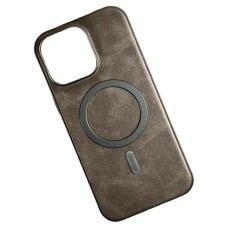 Чохол Apple iPhone 15 Pro Max, Leather Magnetic Metal Frame, MagSafe, Сірий