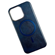 Чохол Apple iPhone 16e, Leather Magnetic Metal Frame, MagSafe, Синій