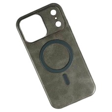 Чохол Apple iPhone 17 Pro, Leather Magnetic Metal Frame, MagSafe, Сірий