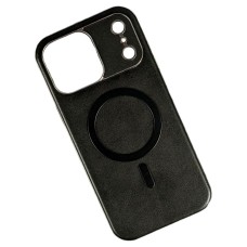 Чохол Apple iPhone 17 Pro, Leather Magnetic Metal Frame, MagSafe, Чорний