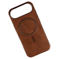 Чохол Apple iPhone 17, Leather Magnetic Metal Frame, MagSafe, Коричневий