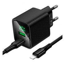 Сетевое зарядное устройство Hoco CS83A Excellent Apple iPhone SE 2022, iPhone 14 Pro Max, iPhone 14 Plus, iPhone 14 Pro, iPhone 14, iPhone 13 Pro, iPhone 13 Mini, iPhone 13, iPhone 13 Pro Max, iPhone 12 Mini, iPhone 12 Pro Max, с кабелем, Lightning, Черны