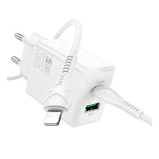 Сетевое зарядное устройство Hoco N71 Nuevo Apple iPhone SE 2022, iPhone 14 Pro Max, iPhone 14 Plus, iPhone 14 Pro, iPhone 14, iPhone 13 Pro, iPhone 13 Mini, iPhone 13, iPhone 13 Pro Max, iPhone 12 Mini, iPhone 12 Pro Max, iPhone 12 Pro, с кабелем, Lightni