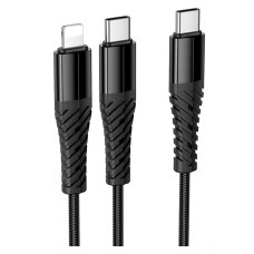 USB кабель Hoco X123 Victory Apple iPhone SE 2022, iPhone 14 Pro Max, iPhone 14 Plus, iPhone 14 Pro, iPhone 14, iPhone 13 Pro, iPhone 13 Mini, iPhone 13, iPhone 13 Pro Max, iPhone 12 Mini, iPhone 12 Pro Max, Lightning, 1.0 м., Чорний