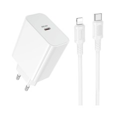 Мережевий зарядний пристрій Borofone BA107A Stellar Apple iPhone SE 2022, iPhone 14 Pro Max, iPhone 14 Plus, iPhone 14 Pro, iPhone 14, iPhone 13 Pro, iPhone 13 Mini, iPhone 13, iPhone 13 Pro Max, iPhone 12 Mini, iPhone 12 Pro Max, Lightning, з кабелем, Бі