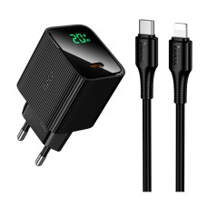 Сетевое зарядное устройство Hoco CS82A Excellent Apple iPhone SE 2022, iPhone 14 Pro Max, iPhone 14 Plus, iPhone 14 Pro, iPhone 14, iPhone 13 Pro, iPhone 13 Mini, iPhone 13, iPhone 13 Pro Max, iPhone 12 Mini, iPhone 12 Pro Max, с кабелем, Lightning, Черны