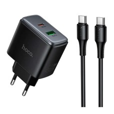 Сетевое зарядное устройство Hoco C158A Upgrade, с кабелем, Type-C, Черный