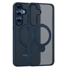 Чохол Samsung Galaxy S25, Epik Metal Buttons HQ Ring, Dark Blue, MagSafe, Синій