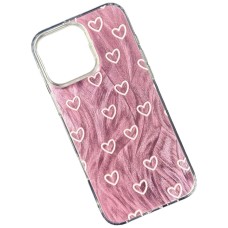 Чехол Apple iPhone 12 Pro Max, Nacre Print Desing, Hearts on Pink Waves, Рисунок