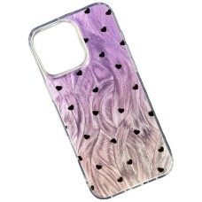 Чохол Apple iPhone 15 Pro, Nacre Print Desing, Black Hearts on Pink Waves, Малюнок