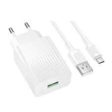 Мережевий зарядний пристрій Borofone BAS72A, MicroUSB, з кабелем, Білий