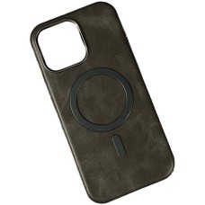 Чохол Apple iPhone 15, Leather Magnetic Metal Frame, MagSafe, Сірий