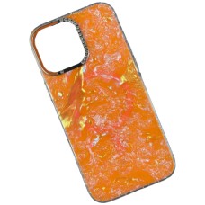 Чохол Apple iPhone 15 Pro, Luxury Iridescent Marble, MagSafe, Помаранчевий