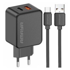 Мережевий зарядний пристрій Amaya E113UC, Type-C, з кабелем, Чорний