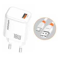 Мережевий зарядний пристрій Amaya E56, MicroUSB, з кабелем, Білий