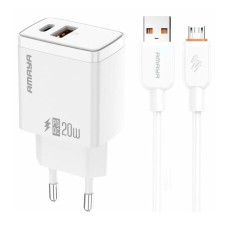 Мережевий зарядний пристрій Amaya E67D, MicroUSB, з кабелем, Білий
