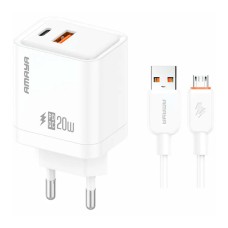 Мережевий зарядний пристрій Amaya E77D, MicroUSB, з кабелем, Білий