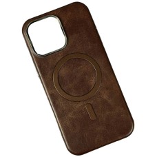 Чохол Apple iPhone 16 Pro, Leather Magnetic Metal Frame, MagSafe, Коричневий