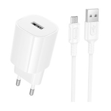 Мережевий зарядний пристрій Borofone BA101A Pudding, MicroUSB, з кабелем, Білий