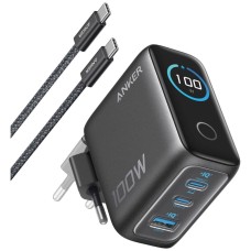 Мережевий зарядний пристрій Anker GaN Charger B121BGZ1, Type-C, з кабелем, 1.5 м., Чорний