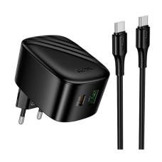 Мережевий зарядний пристрій Hoco CS102A Folding, Type-C, USB, з кабелем, Чорний