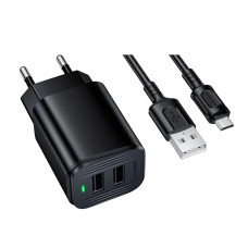 Мережевий зарядний пристрій Borofone BAS81A Star, MicroUSB, з кабелем, Чорний