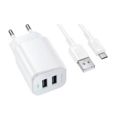 Мережевий зарядний пристрій Borofone BAS81A Star, MicroUSB, з кабелем, Білий