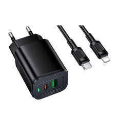 Мережевий зарядний пристрій Borofone BAS83A Star Apple iPhone SE 2022, iPhone 14 Pro Max, iPhone 14 Plus, iPhone 14 Pro, iPhone 14, iPhone 13 Pro, iPhone 13 Mini, iPhone 13, iPhone 13 Pro Max, iPhone 12 Mini, iPhone 12 Pro Max, Type-C, Lightning, з кабеле