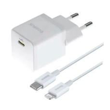 Мережевий зарядний пристрій Baseus E0116400 Palm Apple iPhone SE 2022, iPhone 14 Pro Max, iPhone 14 Plus, iPhone 14 Pro, iPhone 14, iPhone 13 Pro, iPhone 13 Mini, iPhone 13, iPhone 13 Pro Max, iPhone 12 Mini, iPhone 12 Pro Max, Lightning, з кабелем, Білий