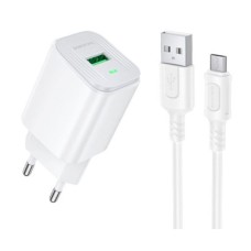 Мережевий зарядний пристрій Borofone BAS82A, MicroUSB, з кабелем, Білий