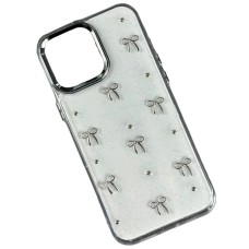 Чохол Apple iPhone 12, iPhone 12 Pro, Shiny Crystal Colored Bow, Silver Bows, Малюнок