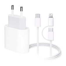Мережевий зарядний пристрій Apple iPhone SE 2022, iPhone 14 Pro Max, iPhone 14 Plus, iPhone 14 Pro, iPhone 14, iPhone 13 Pro, iPhone 13 Mini, iPhone 13, iPhone 13 Pro Max, iPhone 12 Mini, iPhone 12 Pro Max, iPhone 12 Pro, Lightning, Type-C, з кабелем, Біл