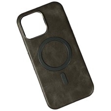 Чохол Apple iPhone 14, Leather Magnetic Metal Frame, MagSafe, Сірий