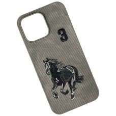 Чехол Apple iPhone 14, Teddy Bear Embroidered, Horse, Серый